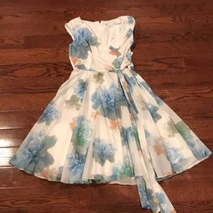 Women's Blue Floral-print Sleeveless Dress Calvin Klein size 8